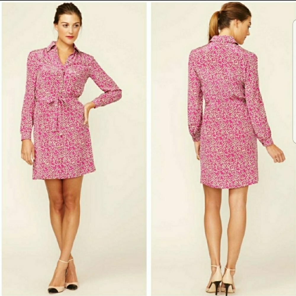 ELORIE Belted Silk Star Shirt Dress Size S